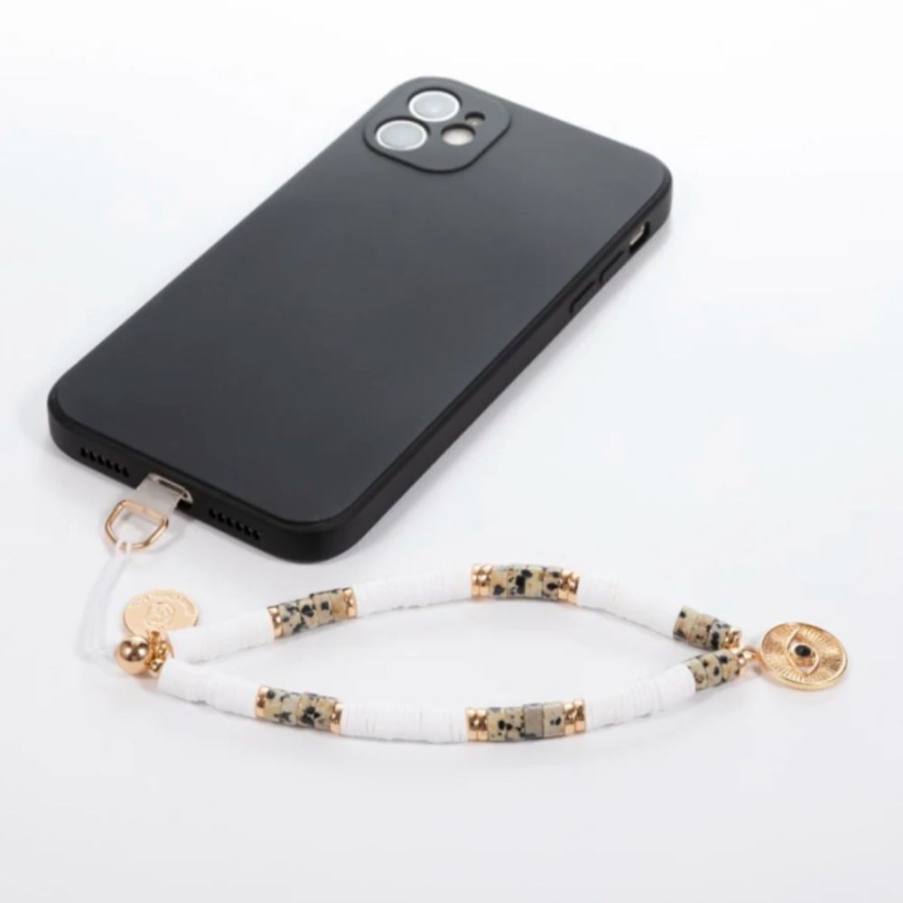 Le Blanc Luxury Evil Eye Phone Charm - White Beaded with Evil Eye Charm